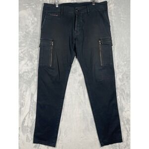 Diesel P-TARY-ZIP-A Mens Black Cotton Stretch Zipper Cargo Pants 36x33